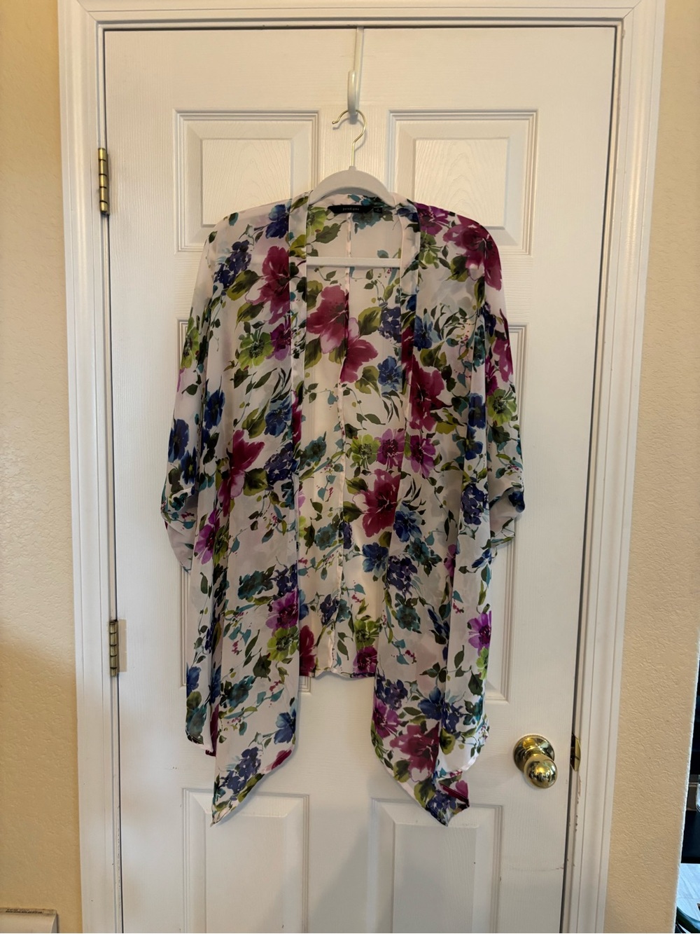 PARADIGMA Sheer Floral Kimono Open Blouse, Size Large